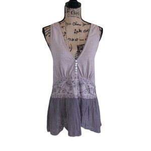 FREE PEOPLE Taupe Fit & Flare V-Neck Tank Top